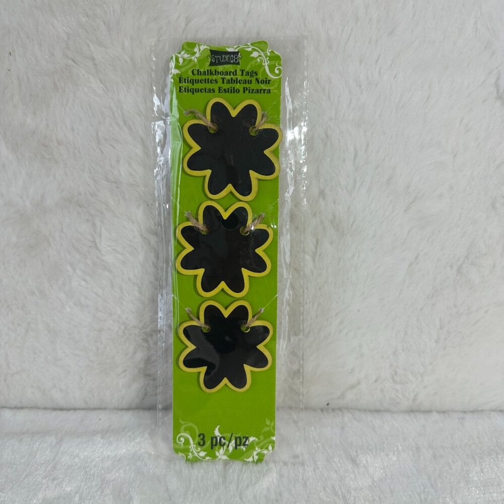 Studio 18 Chalkboard Tags 3-Pack Black & Lime Flower Shape New Sealed